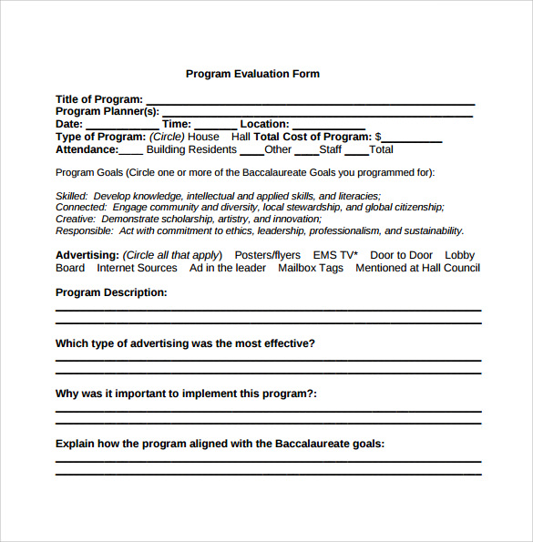 8 Program Evaluation Forms To Free Download Sample Templates