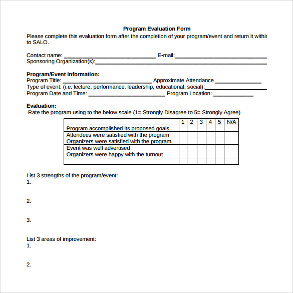 program evaluation form format