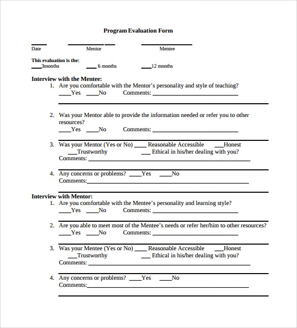 program evaluation form template