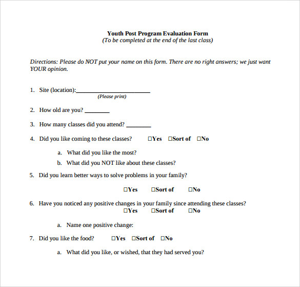 program evaluation form to print