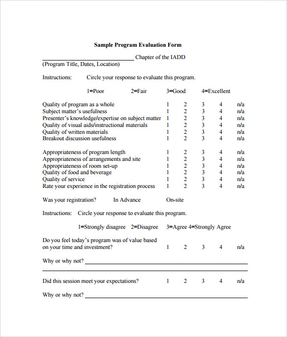 Program Evaluation Form Template