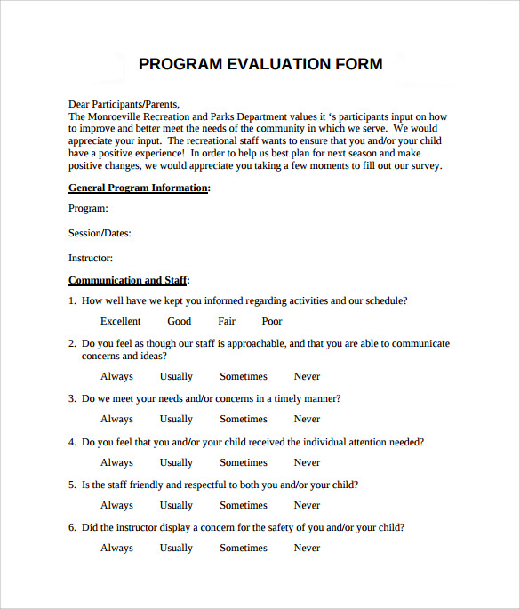 simple program evaluation form
