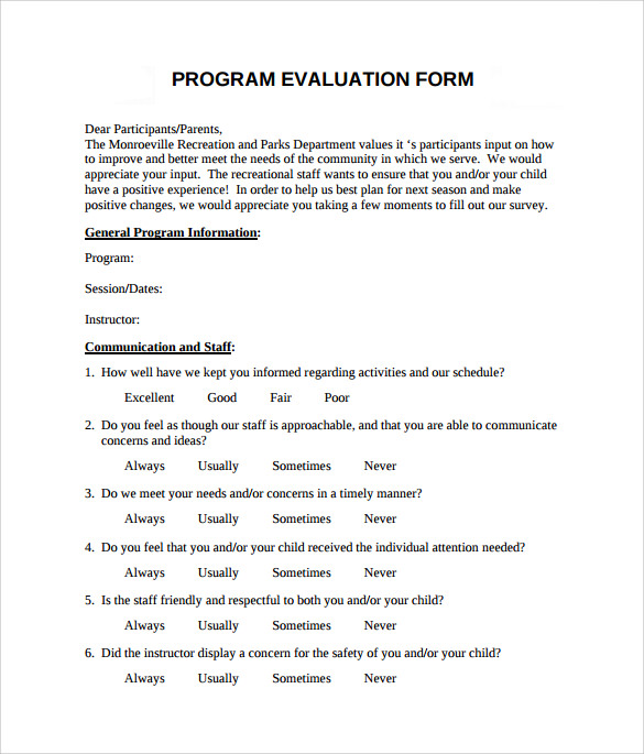 FREE 7+ Program Evaluation Forms in PDF | MS Word