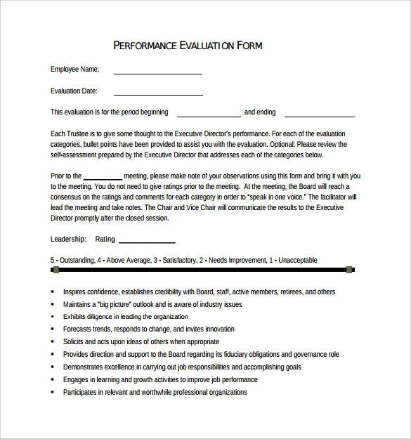 printable performance evaluation form