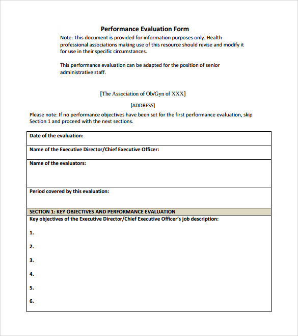 simple performance evaluation form