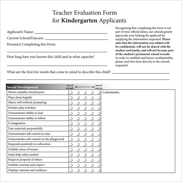 preschool teacher evaluation form