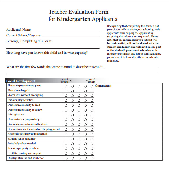 9 Teacher Evaluation Forms Samples Examples Formats Sample   Preschool Teacher Evaluation Form 