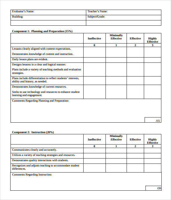 simple teacher evaluation form
