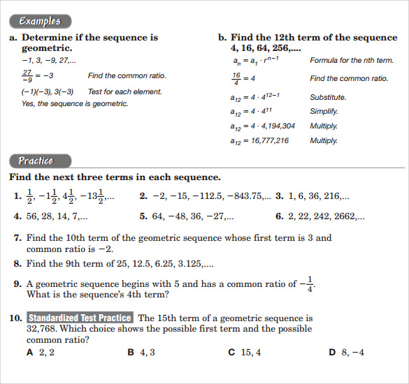 Geometric Series Worksheet Doc - worksheet