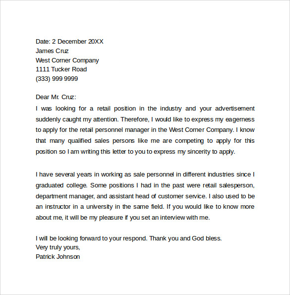 Sample Retail Cover Letter