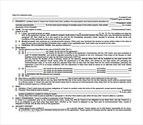 commercial lease agreement example