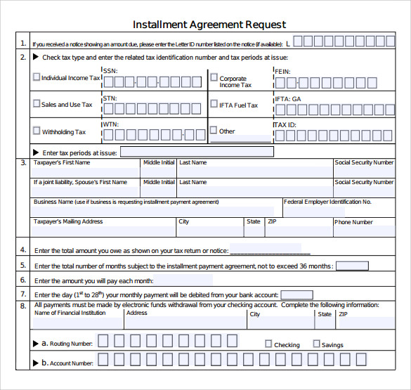 sample installment agreement form