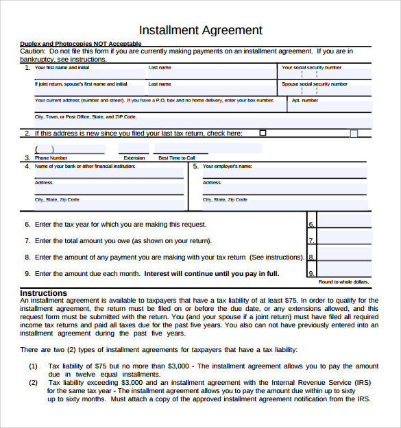 simple installment agreement template