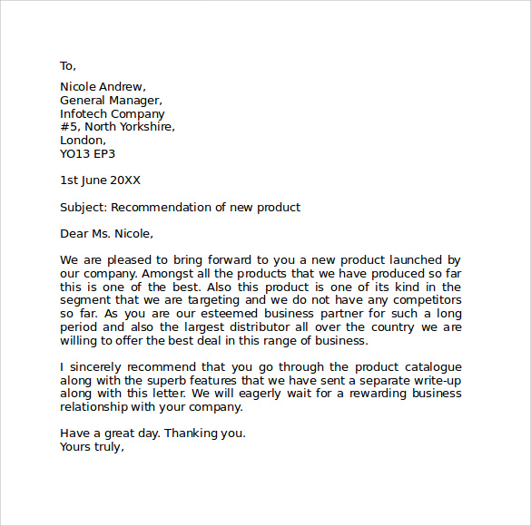 sample standard business letter format word