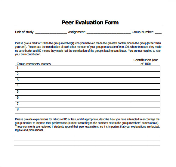 peer evaluation form template