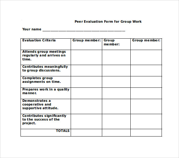Peer Evaluation Form For Group Work 113