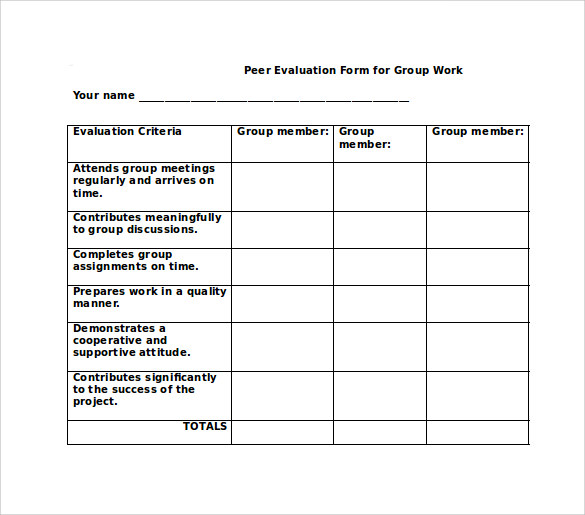 peer evaluation form for group work