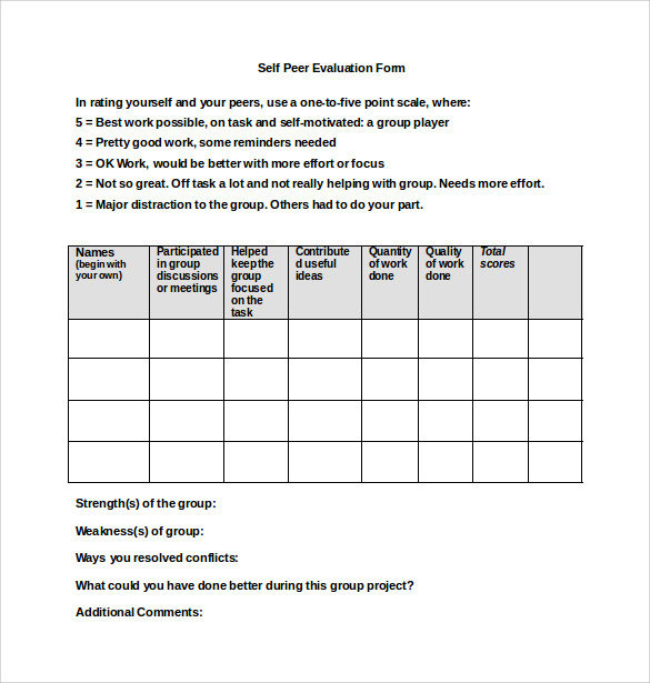 self peer evaluation form