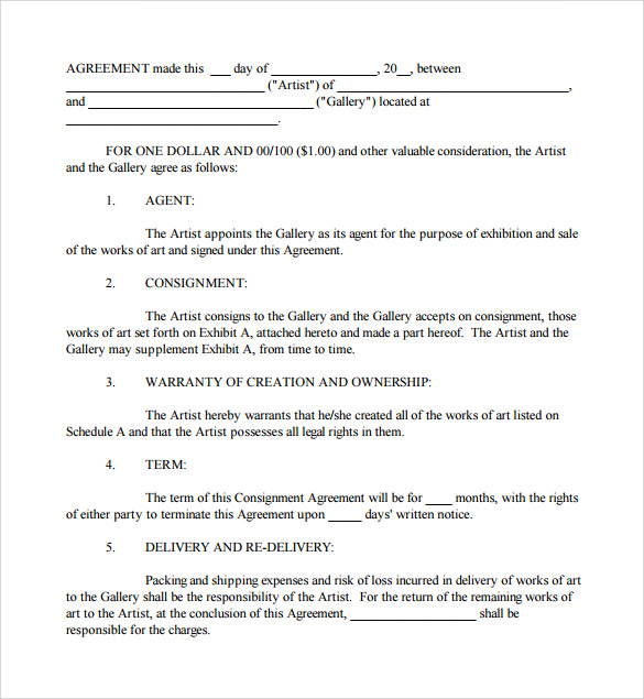 sample consignment agreement template