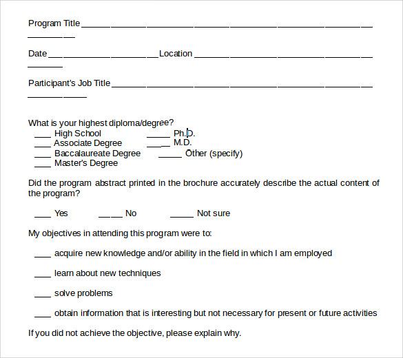 word download program evaluation form
