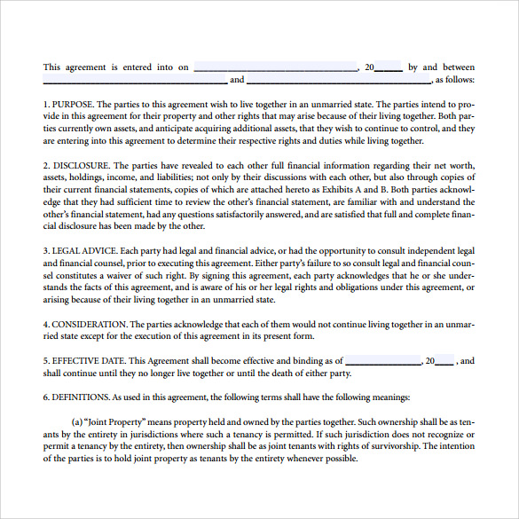 cohabitation agreement of unmarried
