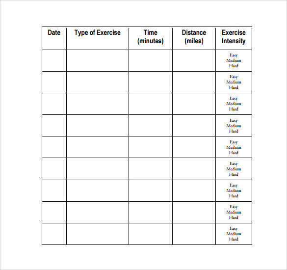 exercise log template download pdf
