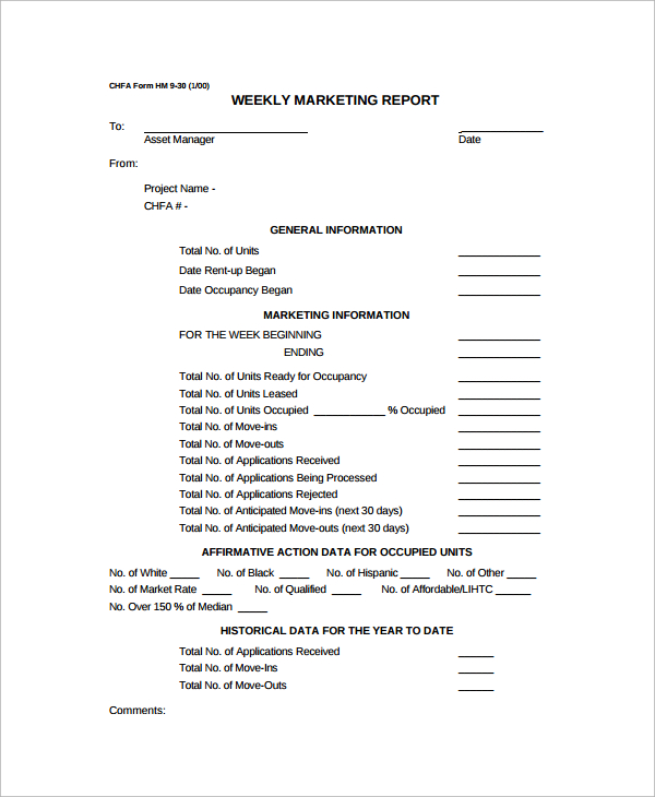 weekly marketing report template