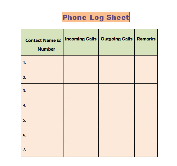 phone log template free download in doc