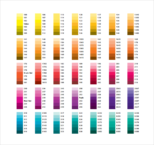 pantone color chart template download