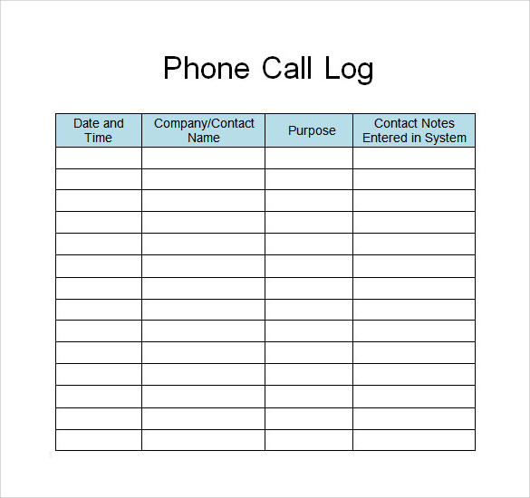 call log template download for free