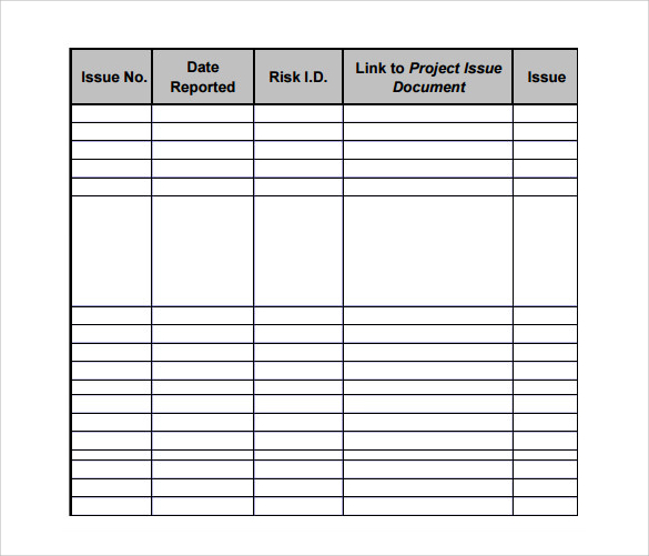 issue log template download