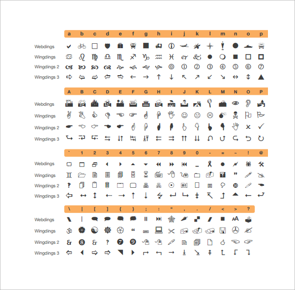 wingdings chart template free download