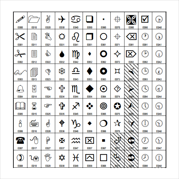 wingdings chart template download