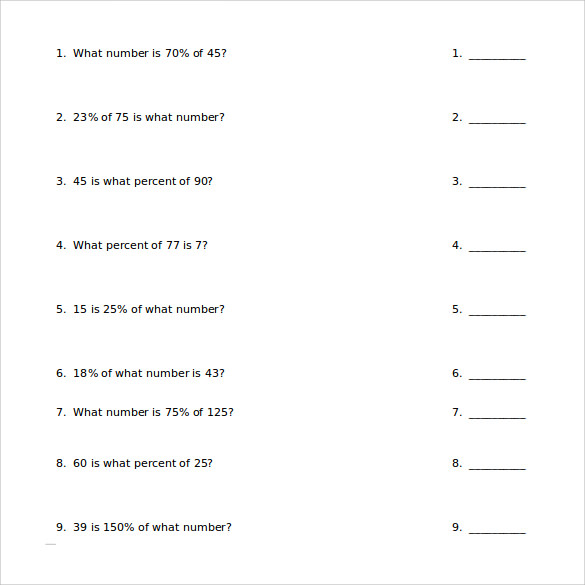 14 Sample Percents Worksheets to Download | Sample Templates