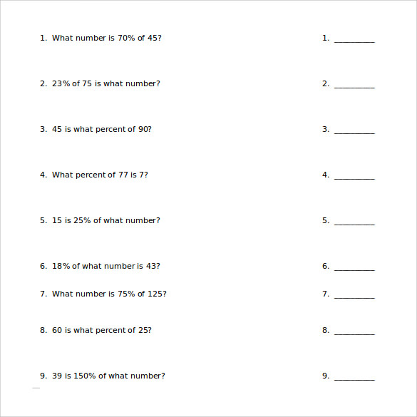 percents worksheet word