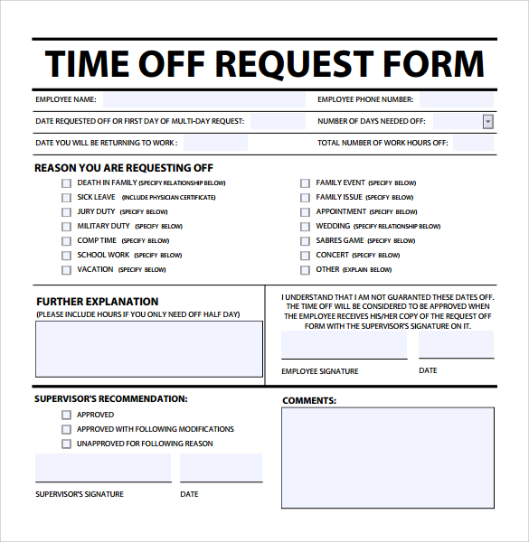Free 24 Sample Time Off Request Forms In Pdf Ms Word
