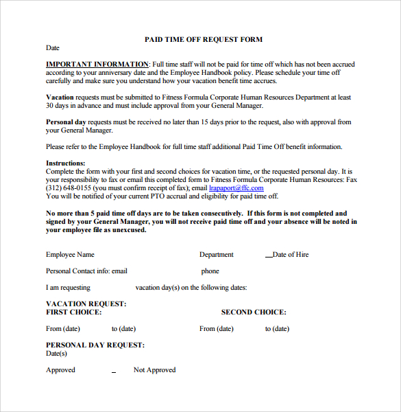 Time Off Request Policy Sample HQ Printable Documents