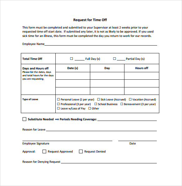 FREE 24+ Sample Time Off Request Forms in PDF MS Word