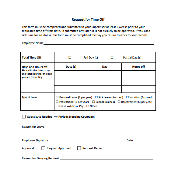 Time Off Request Sheet Example