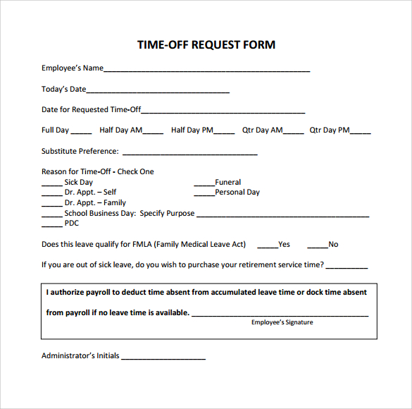 FREE 24+ Sample Time Off Request Forms in PDF MS Word