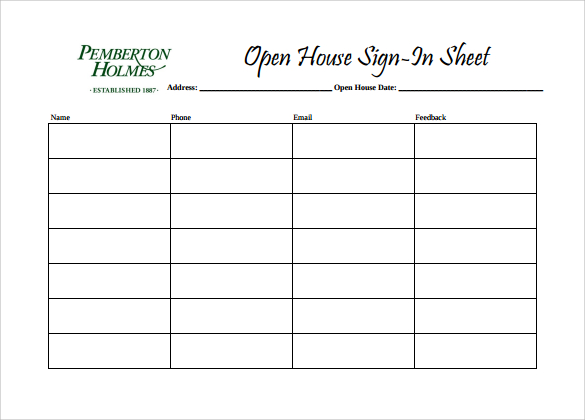 open house sign in sheet