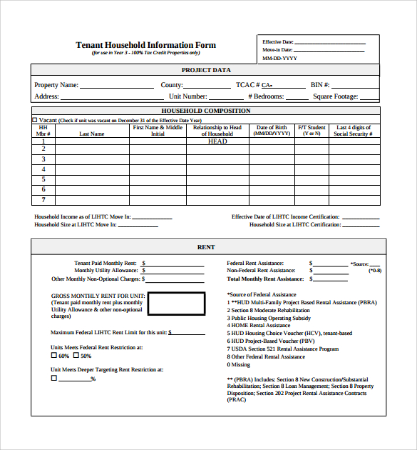 tenant household information form