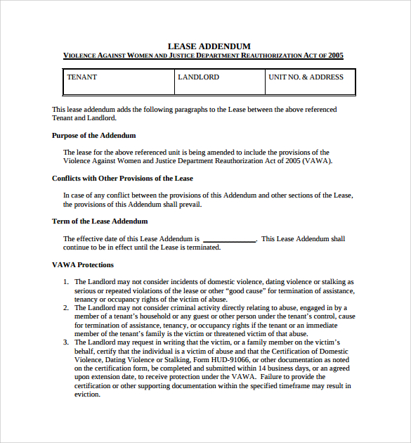 Rental Lease Addendum Template