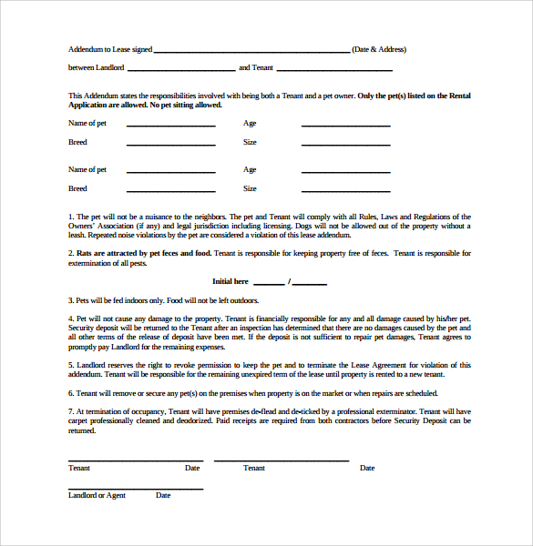 landlord lease addendum form 