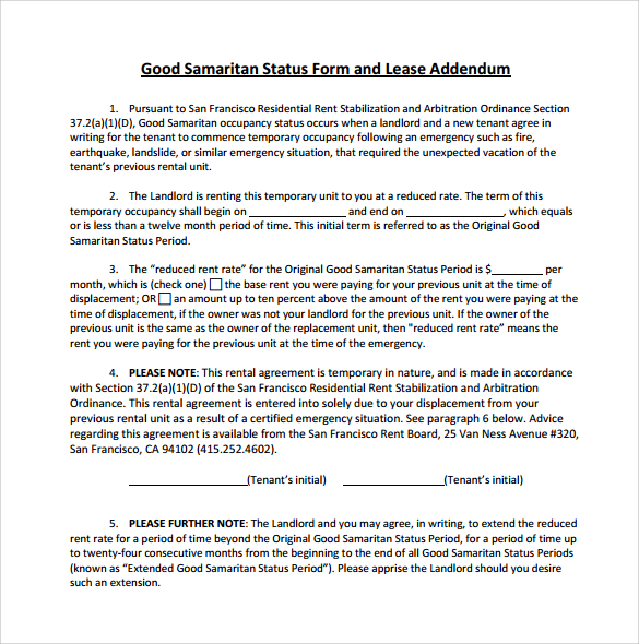 lease addendum status form template