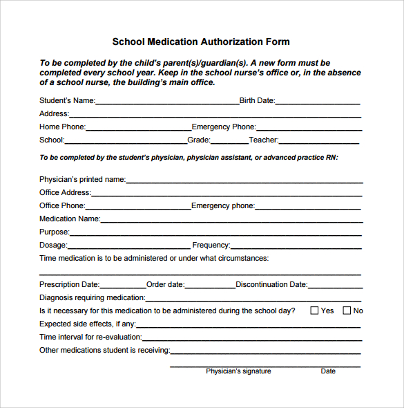 school medical authorization form