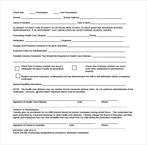 health form proxy Documents  14 Sample  Download School  Medical Form Free