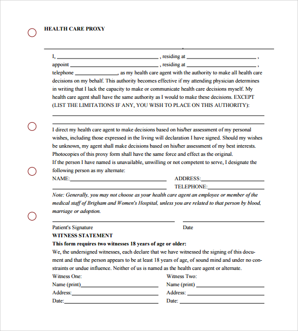 medical health care proxy form