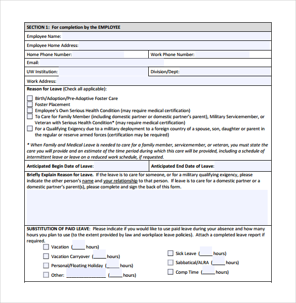 FREE 13 Sample Medical Leave Forms In PDF MS Word