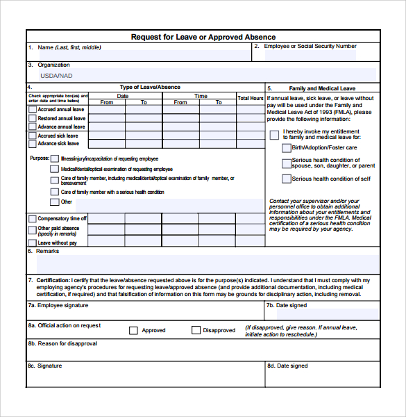 free medical leave form template
